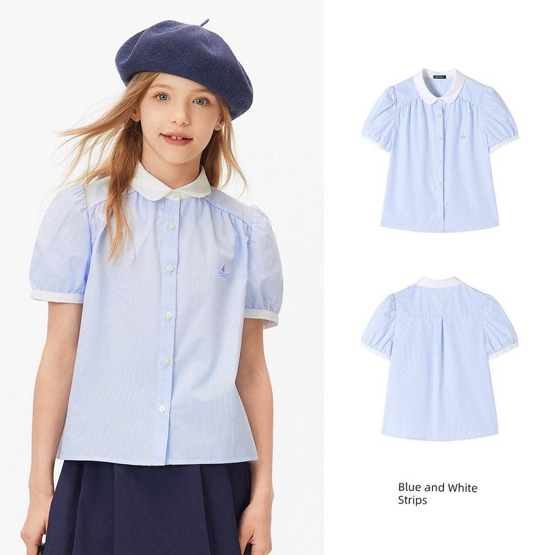 Navigare Italian Sailboat Children s Clothing Girls  Shirts 2026 Summer New Children s Short-Sleeved Shirts Midsummer Holiday-Blue and White Stripes 140 cm