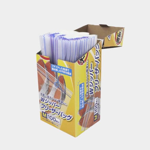 Yamato Bussan Commercial Double-Zip Freezer Bags, Medium, 100 count, Suitable for Freezing and Microwave Thawing, Food Sanitation Law Compliant, 22cm