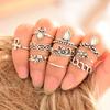 10Pcs Elephant Moon Flower Rhinestone Women Vintage Above Knuckle Midi Ring Set
