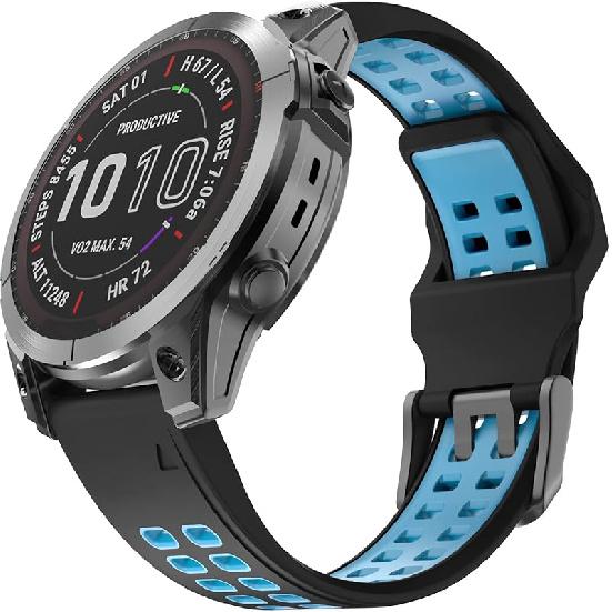 OVERSTEP Compatible with Garmin Fenix 7X Band, 26mm Quick Release Silicone Strap for Fenix 6X/Fenix 6X Pro/Fenix 5X/Fenix 5X Plus/Fenix 3/Fenix 3 HR Black-Blu