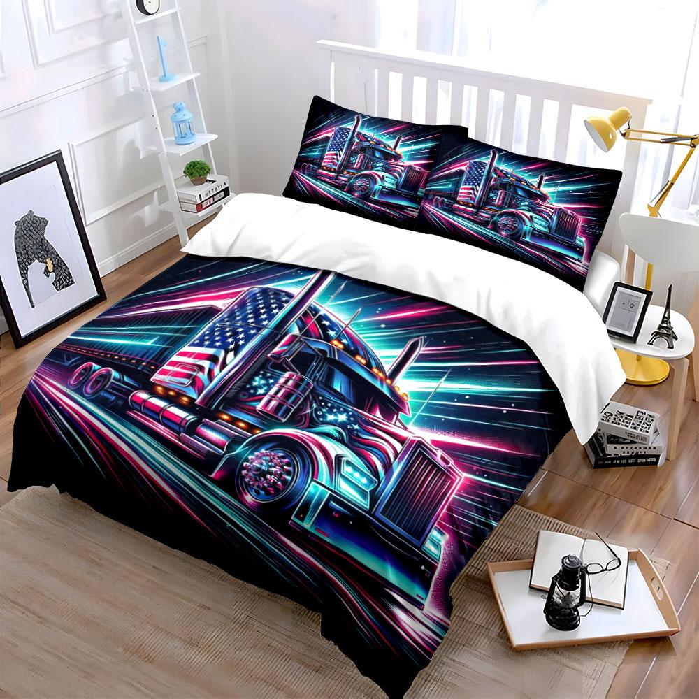 "Colorful American Truck Design" Bedding Duvet Cover Set Duvet Cover Pillowcases (1 * Duvet Cover 2 * Pillowcases, without duvet insert)
