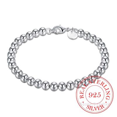 925 Kietas Tikras Sterlingas Sidabro Madingas 6mm Karoliukų Grandinėlės Apyrankė Moterims 20cm Paaugliams Merginoms Lady Dovana Moterims Smulkūs Papuošalai