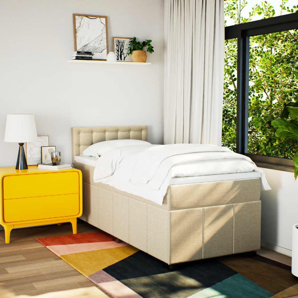 Vidaxl Letto Continentale Con Materasso, Crema, Tessuto, 90X200 Cm