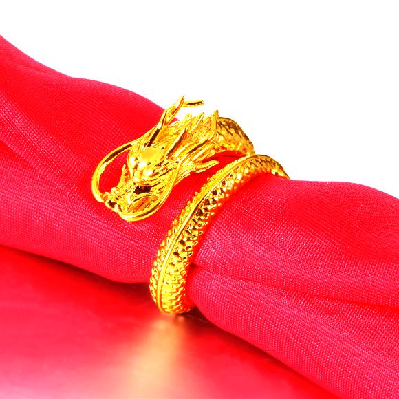 Adjustable Vietnamese Gold-Plated Dragon Phoenix Couple Rings