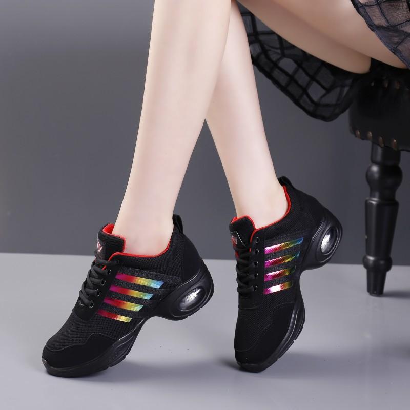 Tanz-Sneaker für Damen, Jazz-Schuhe, Mesh, moderne Außensohle, Tanz-Sneaker, atmungsaktiv, leicht, Tanz-Fitnessschuhe für Damen 35 schwarz