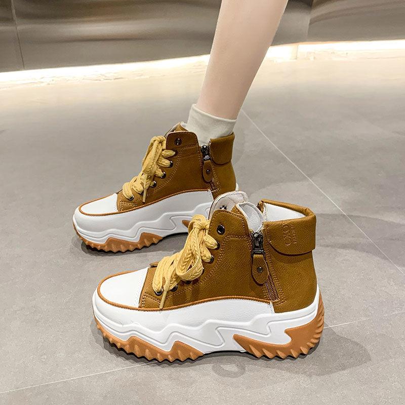 

Женские кроссовки с высоким верхом 2024 Осень Новые Толстая подошва Повседневная женская обувь Женские кроссовки 35 жёлтый