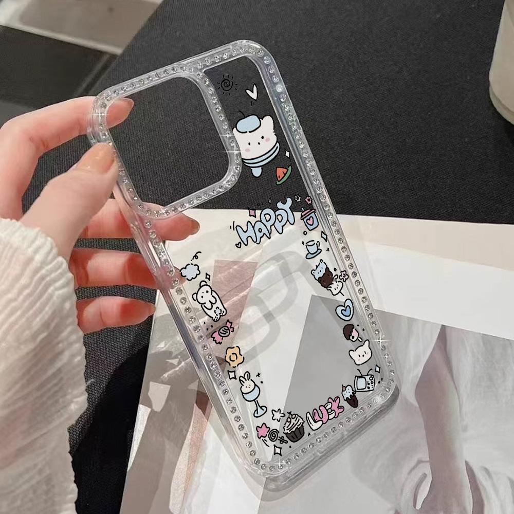 Bracelet Chain Phone Case For iPhone 17 16 15 13 14 for 17Air 17 12 14 16 Pro 17 14 16 Pro Max Sparking Diamond Cute Pattern Hard Cover With Lanyard