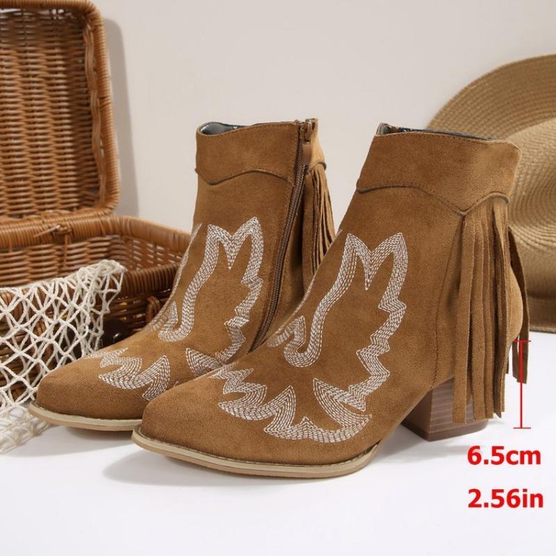 Plus Size Printed Side Zipper Knight Boots Fall and Winter New Fringed High Heels Low Top Wear Women's Boots