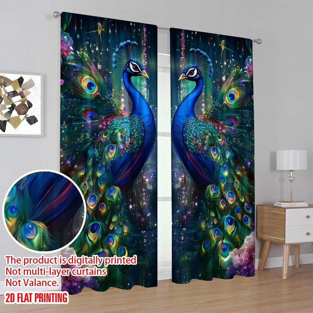 2pcs,2D Plane Printing Minimalist Curtains Mystic Peacocks Polyester Woven (without Rod) Art Deco Festive Ldeal for Living Room