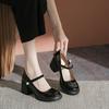 Fashion 2025 New  Pearl with Medium Heels Round Toe Square Gothic Mary Jane Japanese Style Lolita Ladies Footwear Women's Shoes