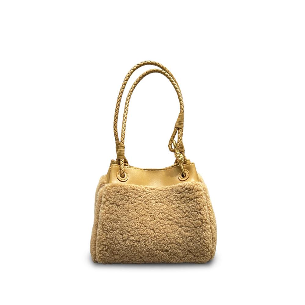 Outono e inverno nova bolsa de paraquedas de lã de cordeiro de mão nicho versátil bolsa de ombro mensageiro feminina bolsa balde de moda para o dia a dia