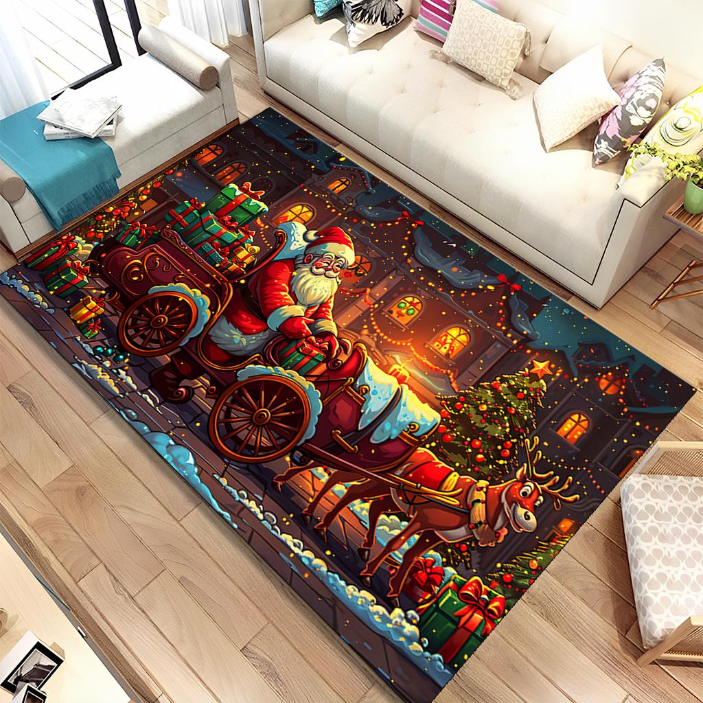 Fofo Pai Natal Árvore de Natal Feliz Desenho Animado Festival Tapete de Presente para Sala de Estar Quarto Casa Decoração de Sofá, Antiderrapante