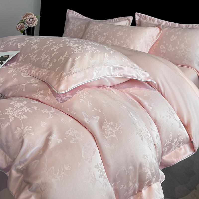 Ice Silk Jacquard Bedding Set Four-piece Set Silk Skin-friendly and Silky High-end Bed Sheet Quilt Cover Pillowcase