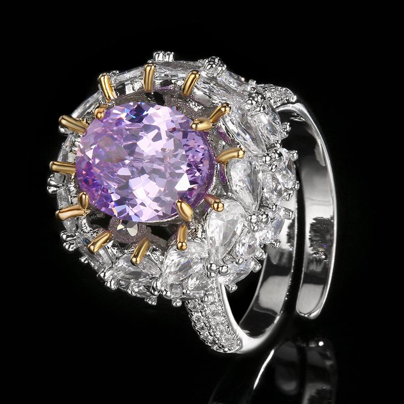 Bague Bijou Zircon Diamant Rose Diamant Jaune Premium Bague Ouverte Vent Femme Lot