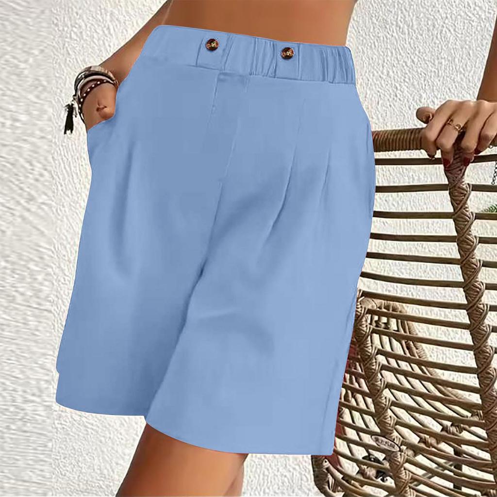 Women's Casual Loose Fit High Waist Shorts with Pockets Elastic Waistband Wide Leg Summer Bottoms