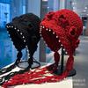 Street shot concave shape handmade three-dimensional crochet pearl wool hat girls light hollow fringed braid pullover hat