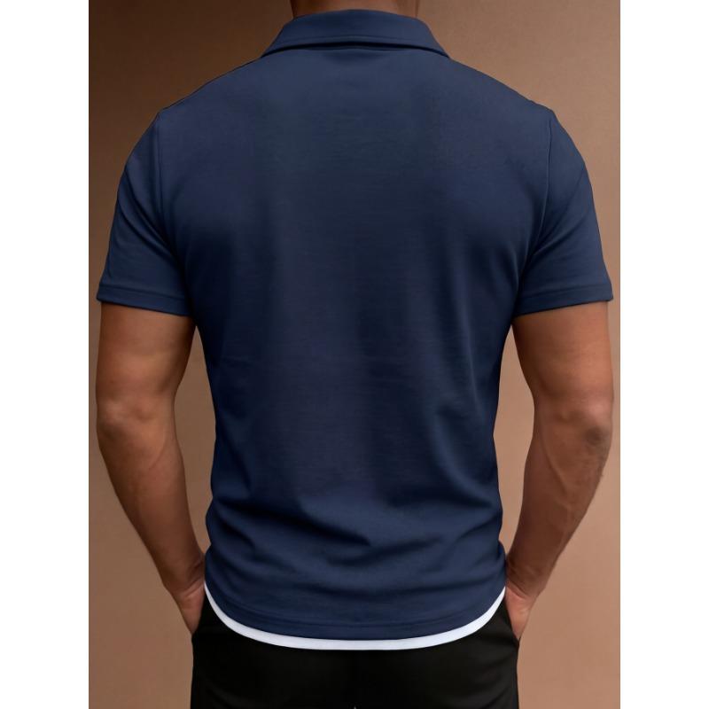 Mens Casual Solid Color Short Sleeve Polo Shirt