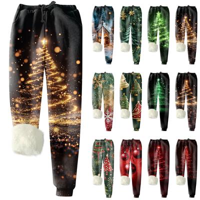 Women's Fashion Christmas Printed Sports Loose Thickened Thick Fleece Warm Pants