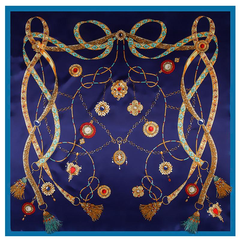 Fashion Square Scarf 2024 New Chain Women Silk Scarf Hijab Luxury Brand Shawl Foulard Plaid Scarves Wraps For Ladies