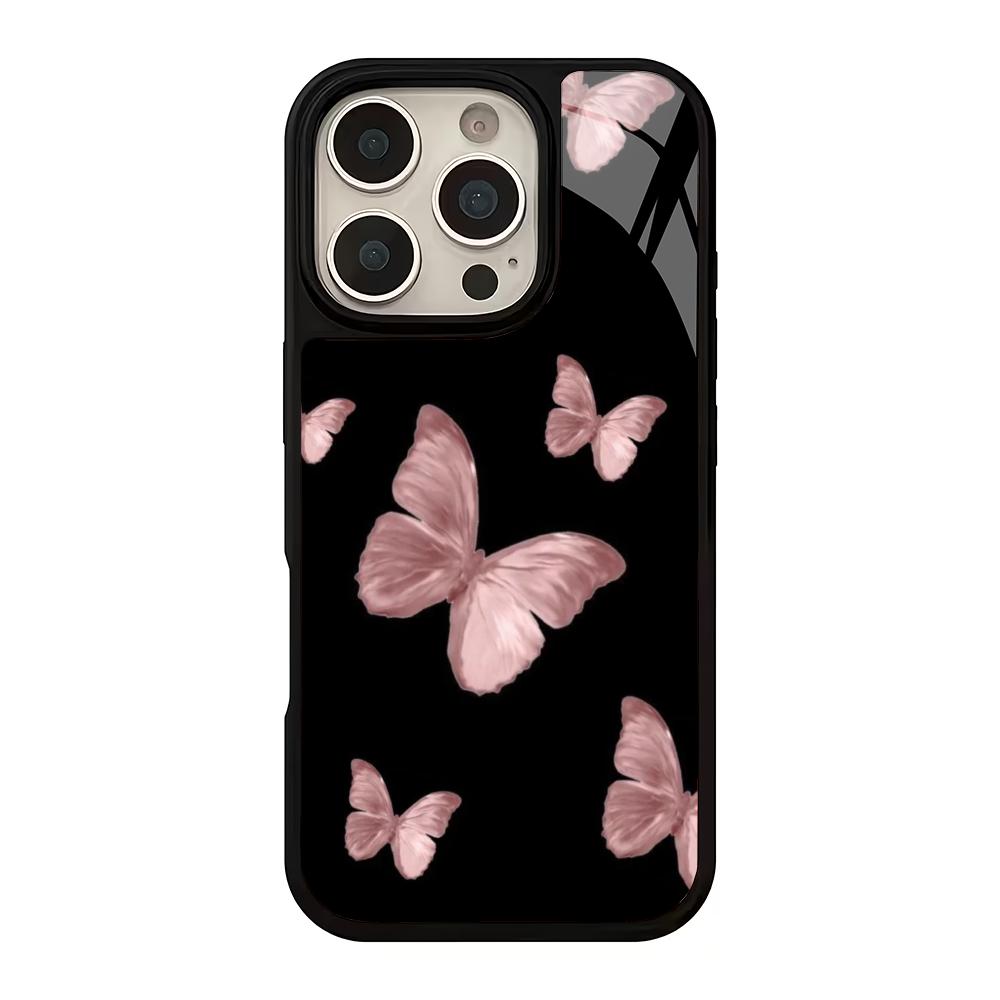Simple butterfly design glass phone case suitable for iPhone17 16 15 14 13 12 11Pro/Max/Plus anti drop and shockproof back cover