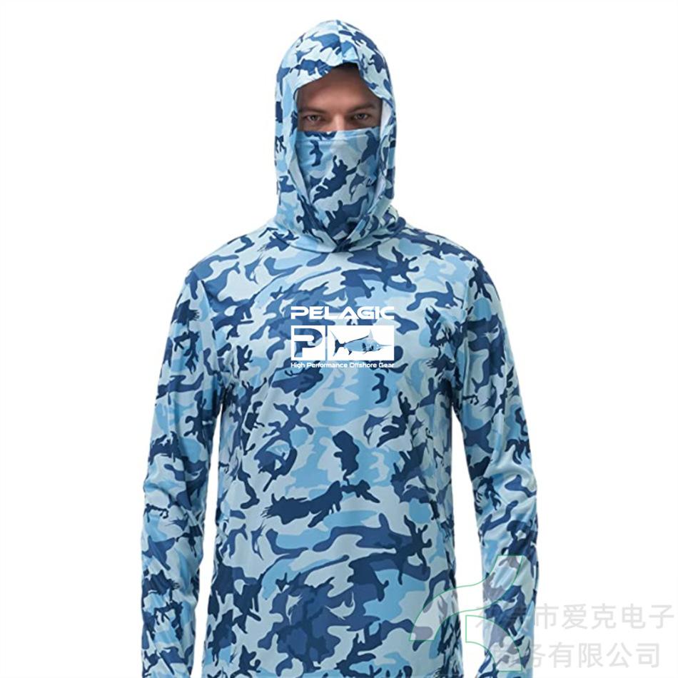 Pelagic Fishing Suit Summer Sportswear Men's Hooded Mask Fishing Shirt Quick-Drying Breathable T-Shirt