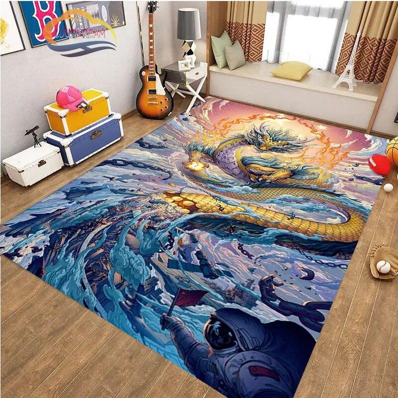 Kinesisk Drage Teppe 3D Trykk Dyr Tegneserie Mytisk drage Områdeteppe Stue Lekematte Gang Entrédør Dekor