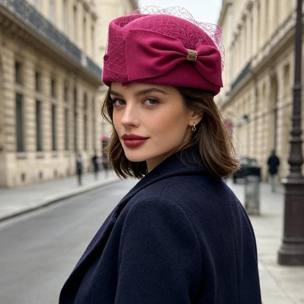 Klobouky Fedora Síťovaný Top Hat Francouzský Styl Klobouk Pillbox Klobouk Fedora s Mašlí Koktejlová Událost