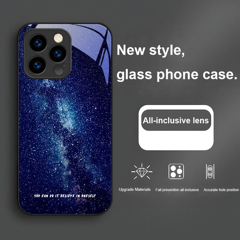 

Блестящее Звездное Небо Для IPhone 16 Plus 15 14 13 12 Mini 11 Pro Max X XS XR 7 8 Plus 2022 Закаленное Стекло Чехол для Телефона For iPhone 13 Mini