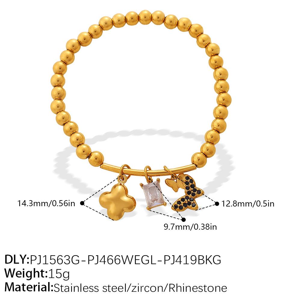 Vintage Vacation Style Smiley Face Rainbow DIY Multi-pendant Gold Beaded Bracelet Gold-plated Stackable Jewelry