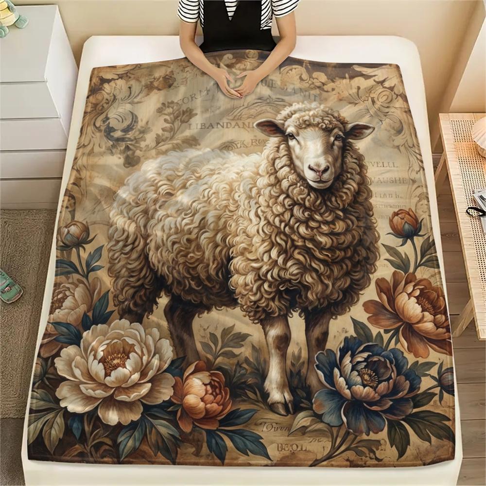 

1PC Retro Floral Animal Print Flannel Blanket, High quality All Seasons, Home Decor, Warmth and Comfort, Perfect for Christmas Gifts 80cm x 120cm