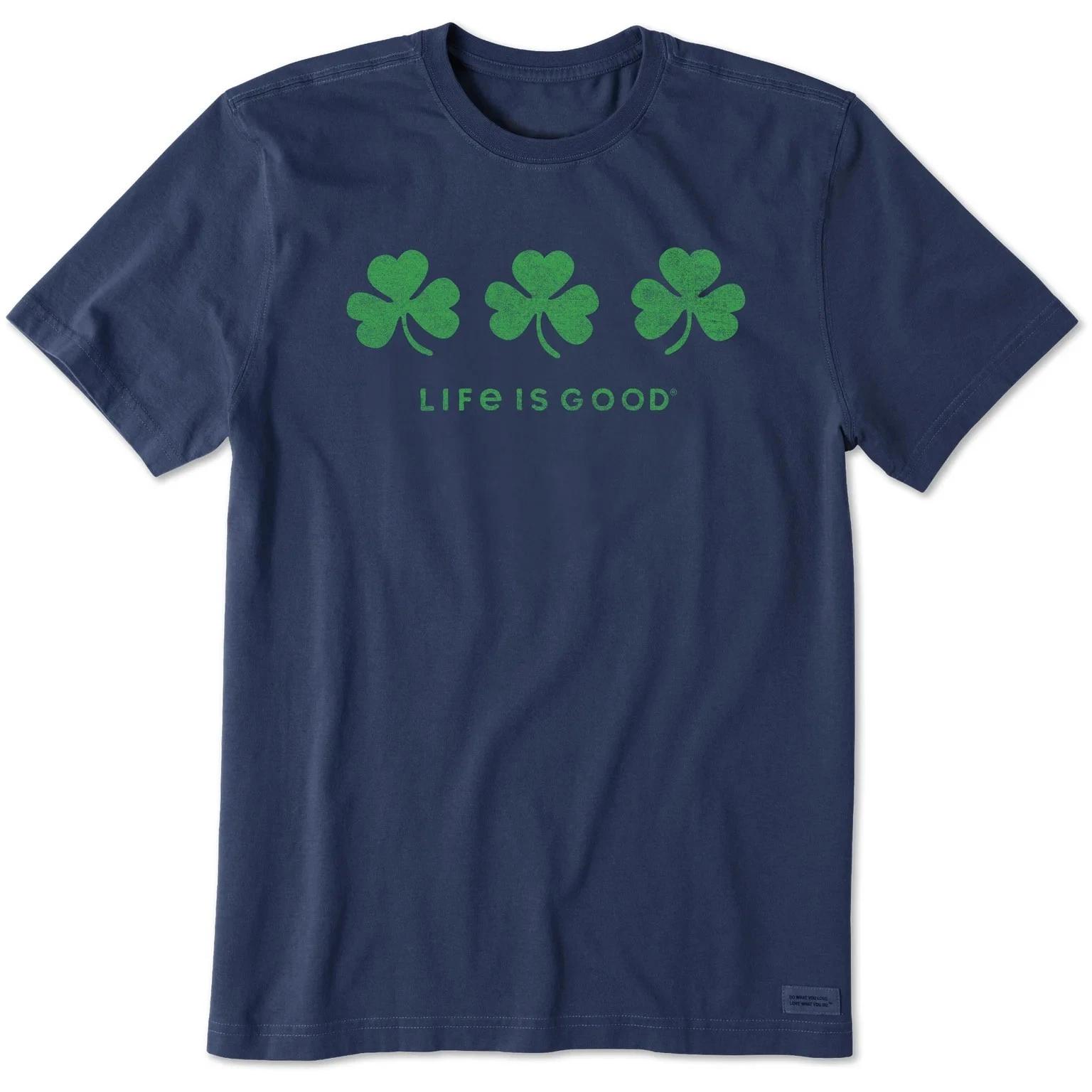 Life is Good Men s Three Shamrocks Short Sleeve Crusher Tee, Darkest Blue S