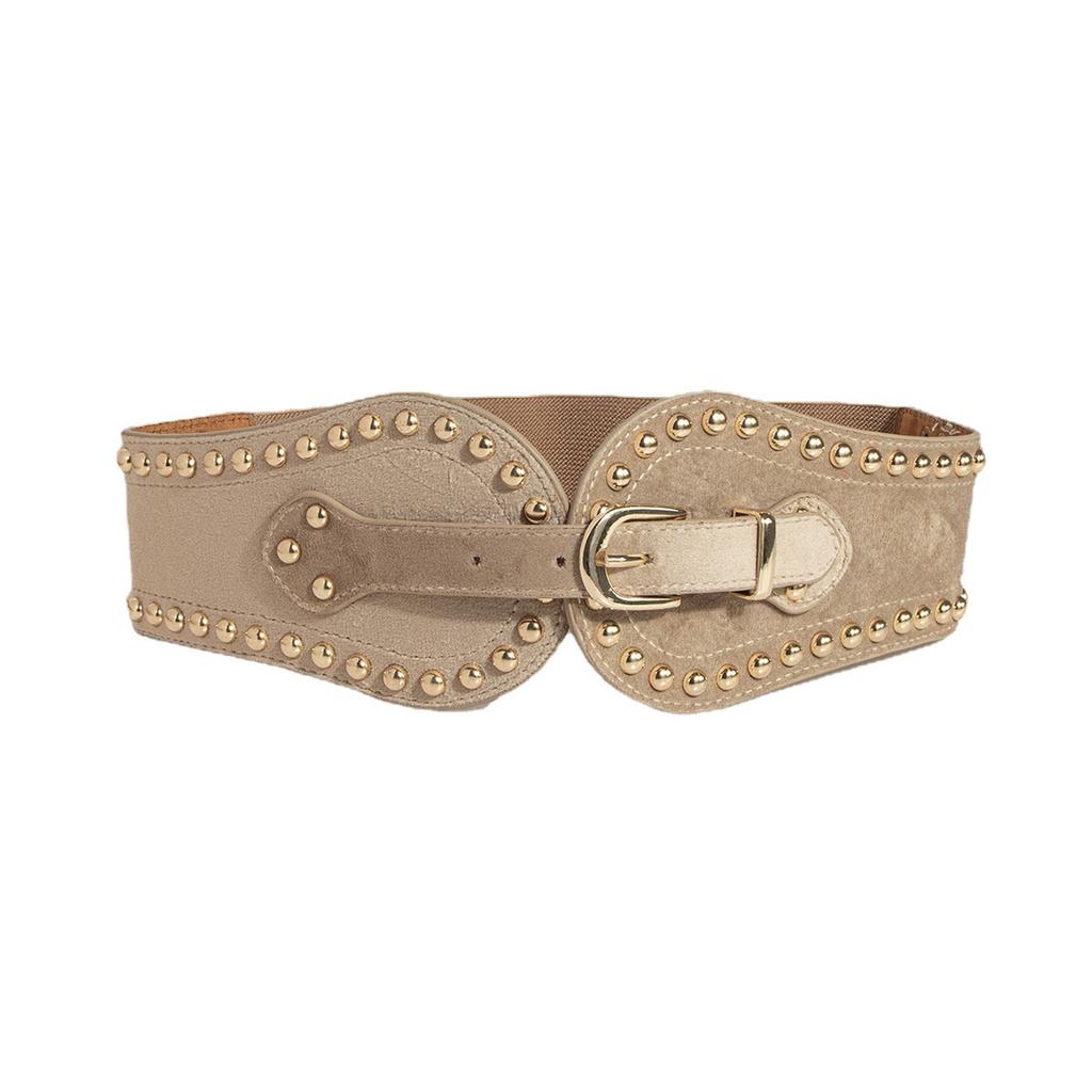 Women's Fashionable and Handsome Suede Rivet Elastic Wide Waist Seal Adjustable Western Style Elastic Waist Belt