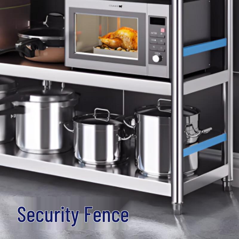 3-Tier 304 Stainless Steel Kitchen Storage Rack with Guardrail