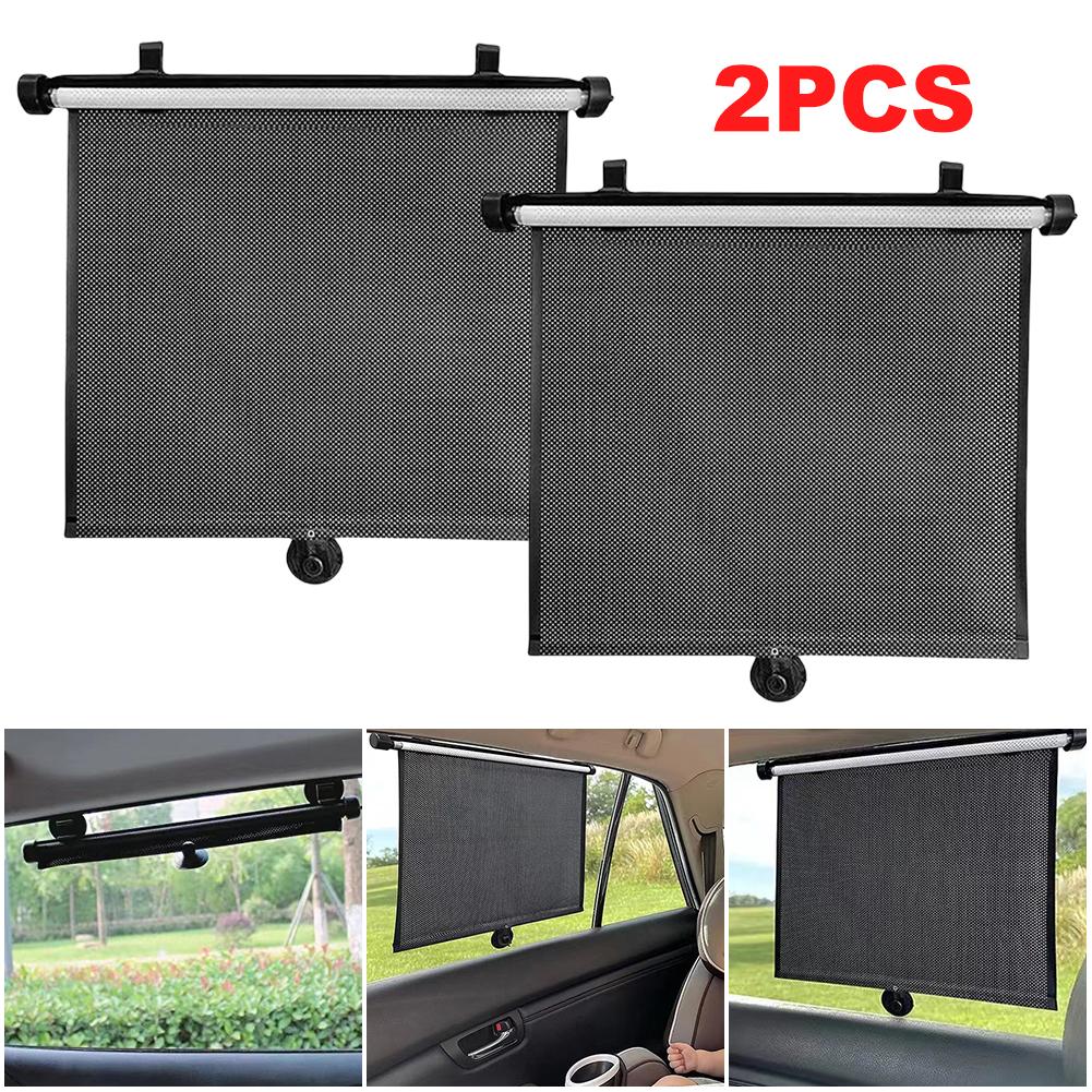 2Pcs Roller Side Window Sun Protection Shade 15 Inch Car Retractable Roller Sunshade with Suction Cup Roller Automobile Sunshade
