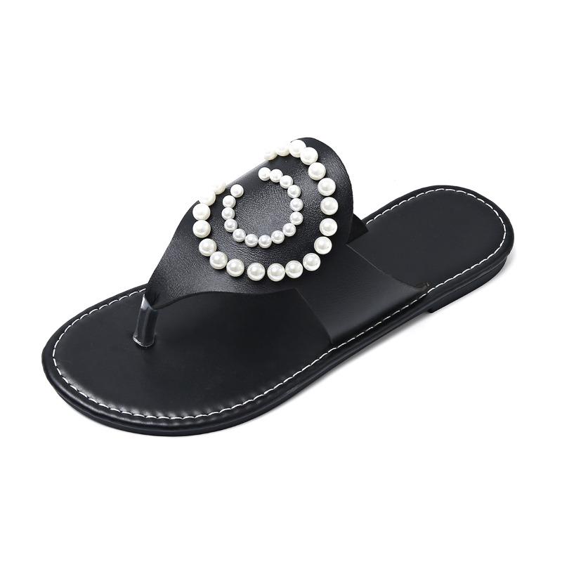 Fashion 2025 New Ladies Shoes Pinch Toe Women's Slippers Fashion Outdoor Plus Size String Bead Beach Light Soft Bottom Flat Slippers