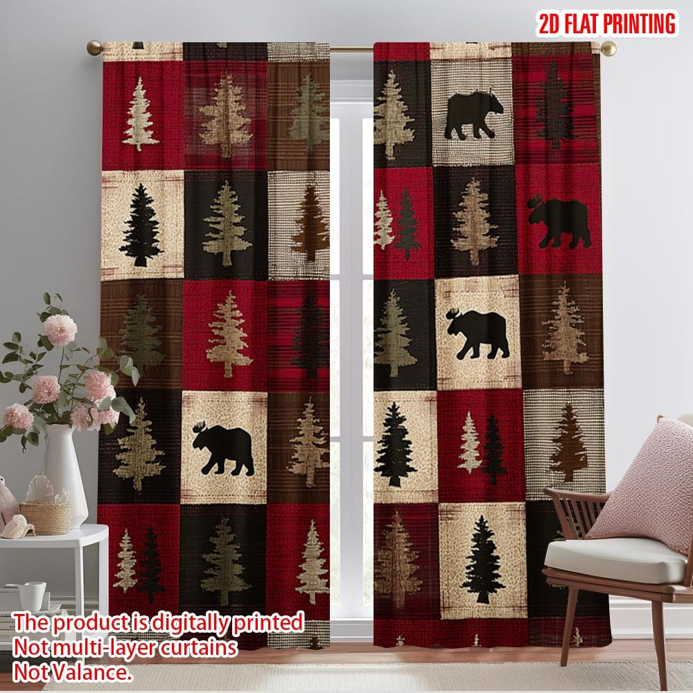 

2pcs,2D plane printing Minimalist Curtains Deer and Bear Versatile Durable Polyester (without rod) Decorations Inside Perfect 52.50×116.00 CM 2pcs