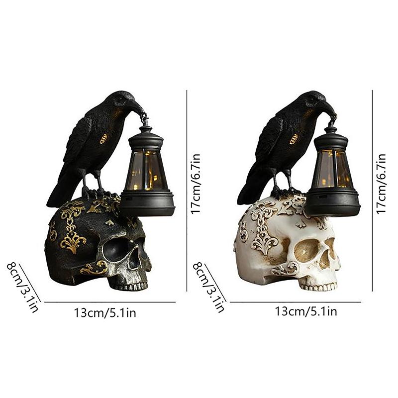 Halloween Crow Skull Night Light Table Lamp Halloween Decorative Skull Lamp Gothic Decorative Night Light Resin Craftsmanship