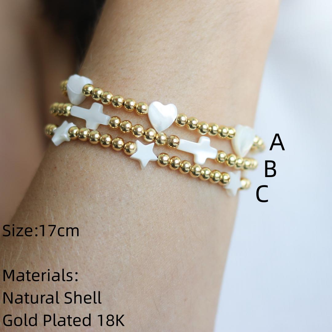 Vlen Shelly Cross Bracelet Heart Jewelry 18 K Metal Gold Color Beads Star Bracelet Stackable Pulseras Mujer