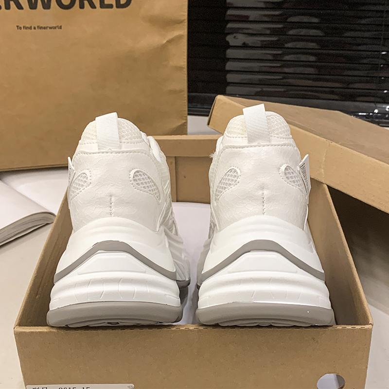 Fashion 6.5cm Air Mesh Micrifiber Leather Breathable Vulcanize Summer Chunky Sneakers Hollow Casual Platform Wedge Women Shoes