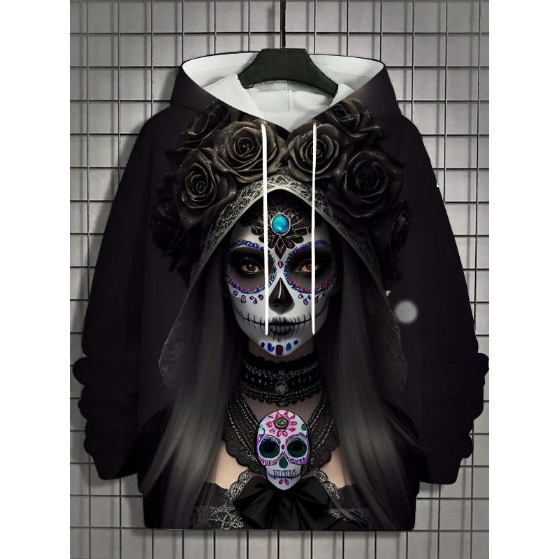 Fashion Women's Hoodie for Girls Autumn New Men's Long Sleeve Tops Sexy Girls Clothes Horror Undead Skull Pattern Unisex Tops