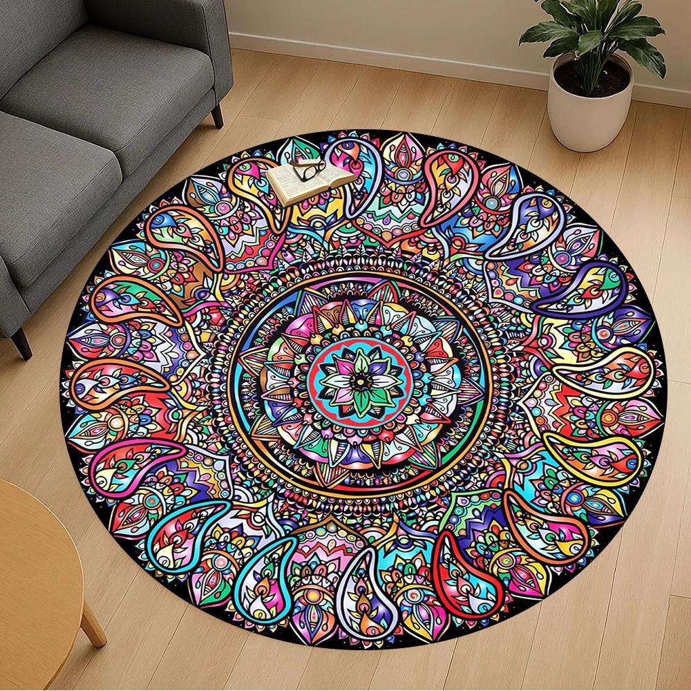 1pc Mandala, Paisley Pattern Office Round Rugs, Under Chair Round Rugs for Living Room, Bedroom, Bathroom Decoration Carpet 091839