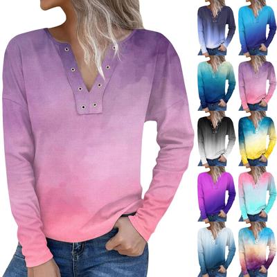 Herbst und Winter Neue bedruckte Langarm-Oberteile mit V-Ausschnitt für Damen
