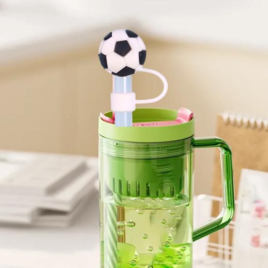 4 Pcs Silicone Straw Caps 10mm Sports Ball Shape Sports Bottle Straw Dust Cover Dust-Proof Leak-proof Reusable