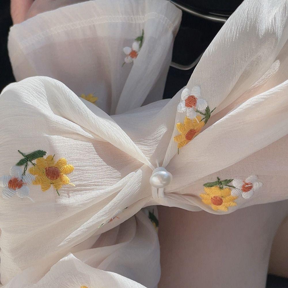 Anti-UV Sunscreen Sleeve Pearl Buckle Embroidery Flower Ice Silk Sleeves Thin   Outdoor