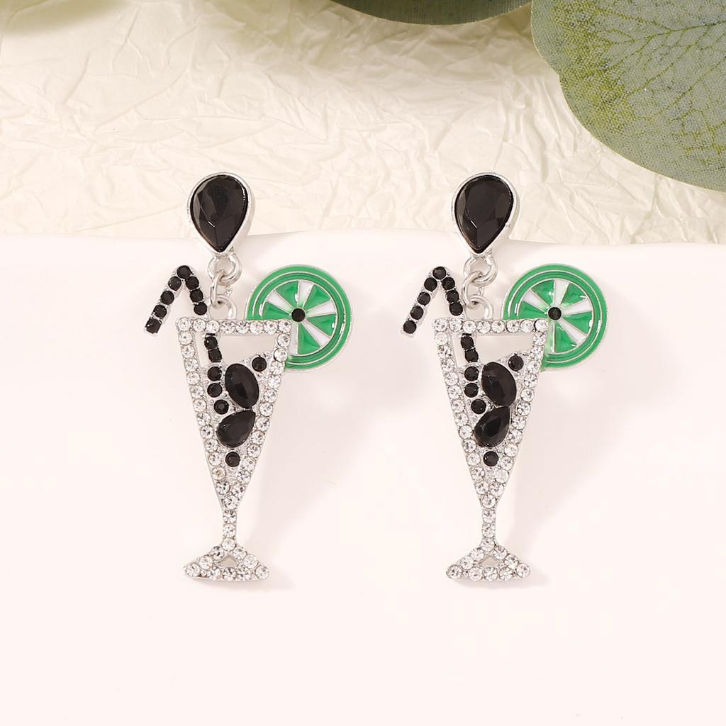 Amazon Popular Juice Cup Creative Accessories European and American Cocktail Glass Bottle Shape Jewelry Girl Earrings Earrings