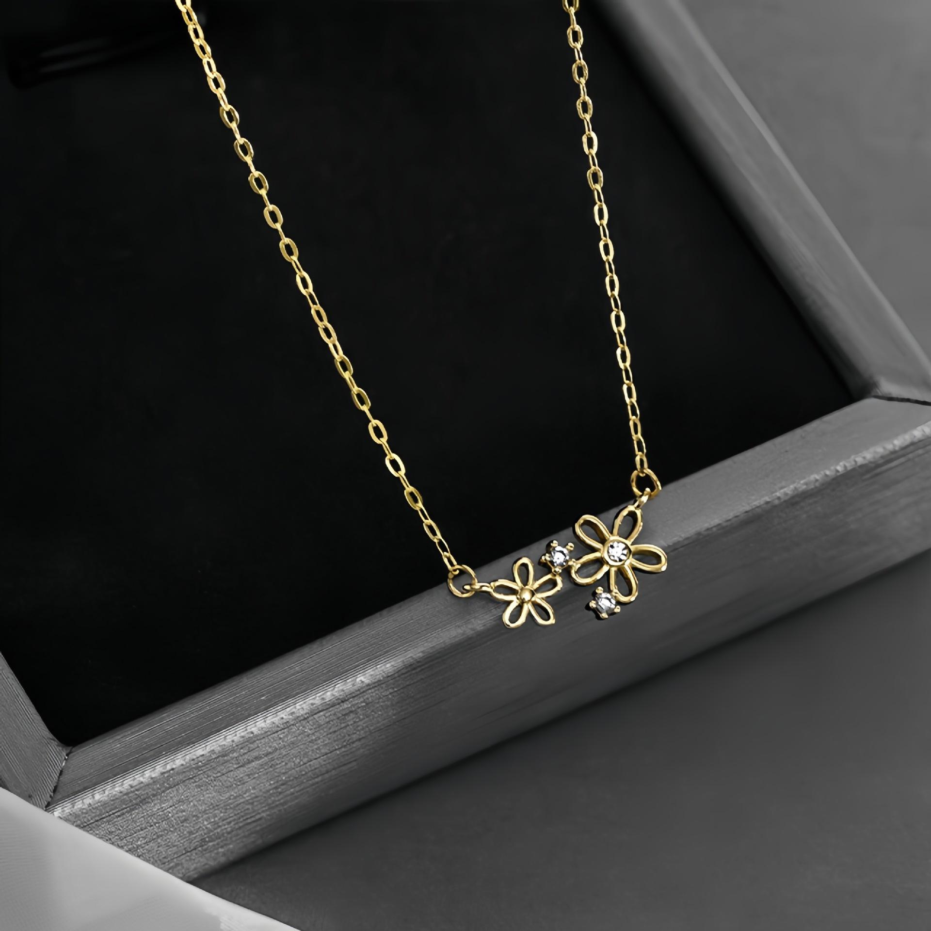 

925 Sterling Silver Jewelry Simple Crystal Two Flowers Pendant Necklace for Women Wedding Party Jewelry for Girls Friend Gift золотий