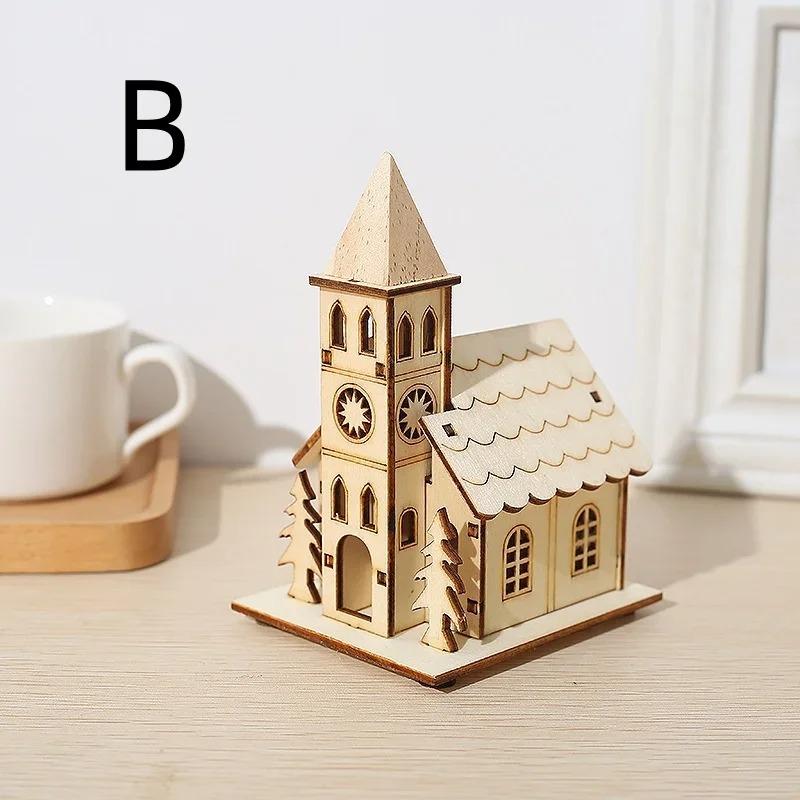 LED Wooden Christmas House Village Decorations Unfinished Wood Xmas House DIY Ornaments Christmas Table Centerpieces