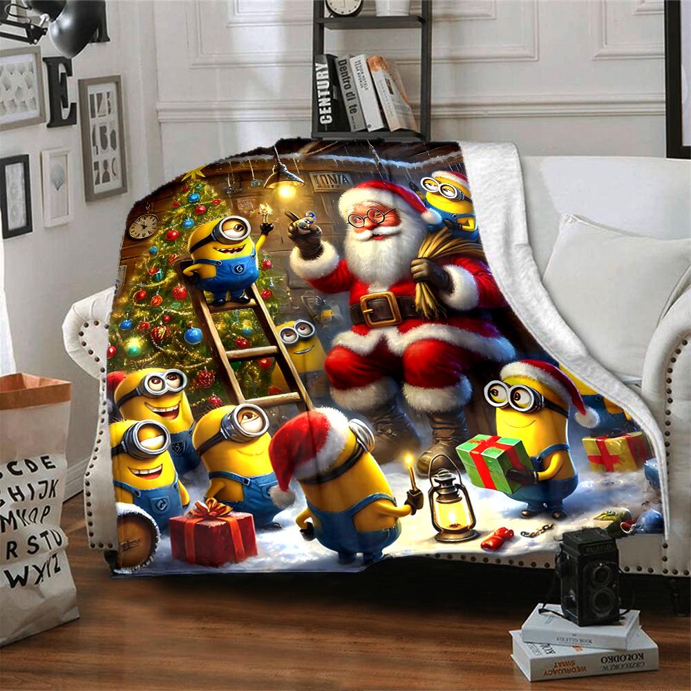 1Pc Happy Minions Holiday Wreath Blanket Soft Throw Blanket For Home Bedroom Bed Sofa Travel Office Solid Christmas Blanket
