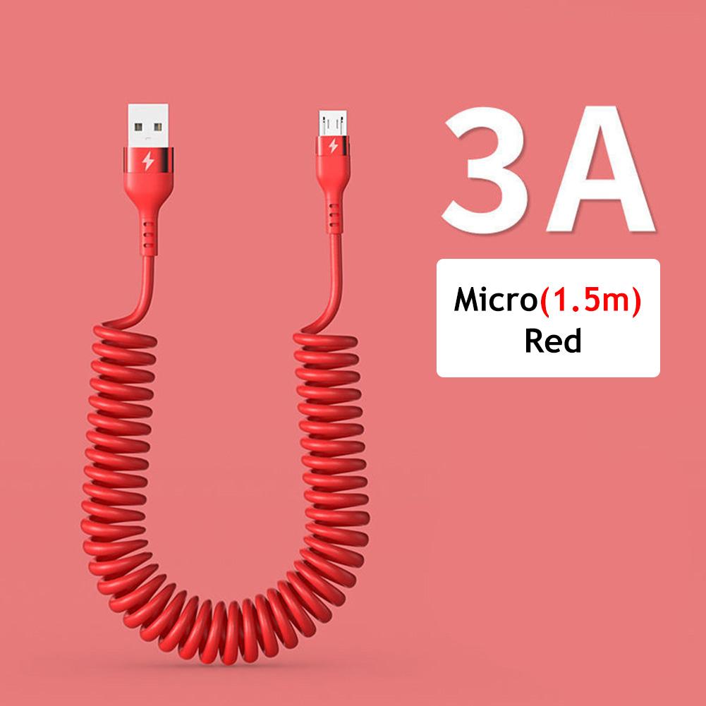 66W 5A USB Type C Data Cable 3A Micro USB Spring Pull Telescopic Fast Charging Cable for Android Phone Accessories Car USB Cable