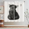White Curtains for Living Room Ink Cat Painting Curls Kitchen Curtain Tiebacks Short Window Curtains 2 Pcs Set Partition Blinds